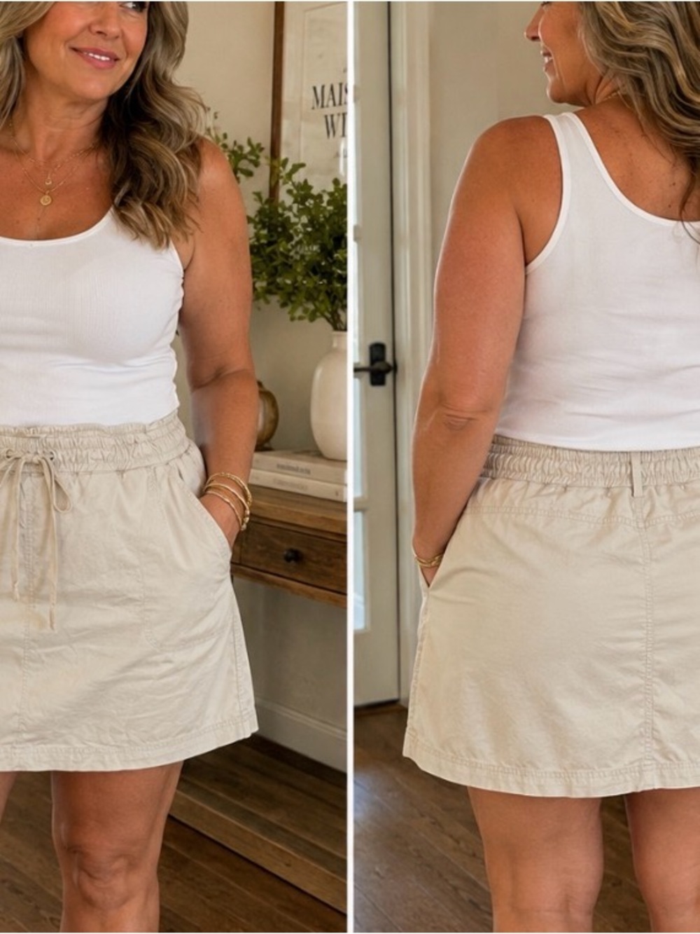 Everyday Cream Hybrid Skort with Drawstring Waist women’s with pockets